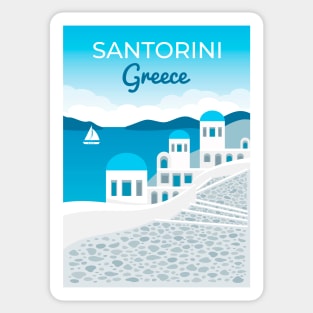 Santorini, Greece - retro travel poster Sticker